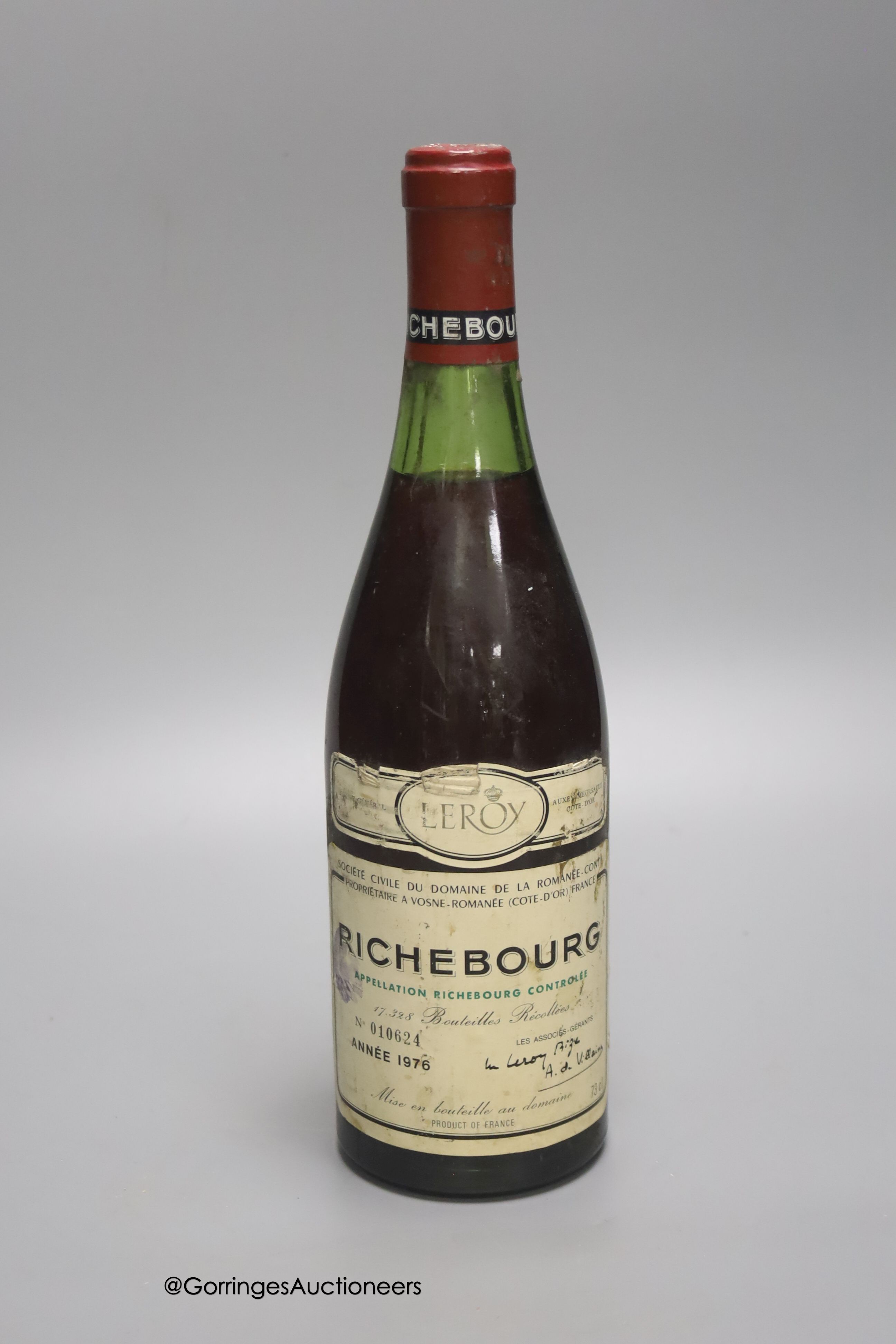 A bottle of Leroy 1976 Richebourg wine